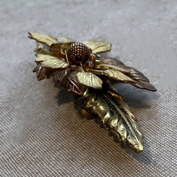 Stunning Cara Stimmel Ltd, Leaf Brooch, Autumnal, Mixed Metals w/ Beads, Vintage - Picture 6 of 11